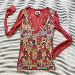 Lucky - Ukiyo-e V Neck Long Sleeved Top